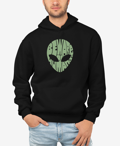 La Pop Art Men's Beware Of Humans Word Art Hooded Sweatshirt In Black