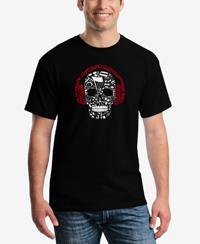 La Pop Art Men's Music Notes Skull Word Art Short Sleeve T-shirt In Black