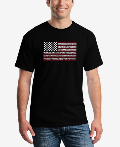 La Pop Art Men's 50 States Usa Flag Word Art Short Sleeve T-shirt In Black