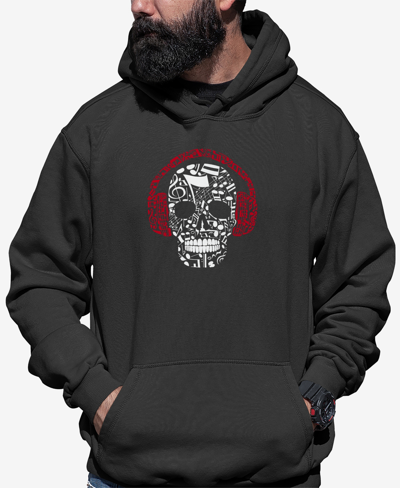La Pop Art Men's Music Notes Skull Word Art Hooded Sweatshirt In Dark Gray
