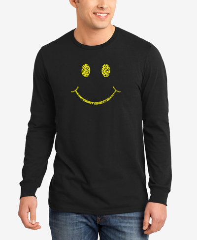 La Pop Art Men's Be Happy Smiley Face Word Art Long Sleeves T-shirt In Black