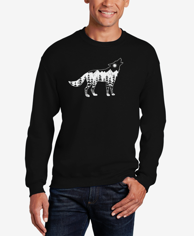 La Pop Art Men's Howling Wolf Word Art Crew Neck Sweatshirt In Black