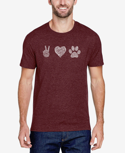 La Pop Art Men's Premium Blend Word Art Peace Love Dogs T-shirt In Burgundy