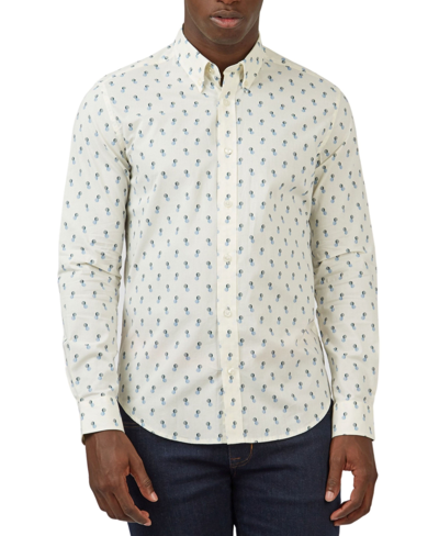 Ben Sherman Slim Fit Geometric Print Stretch Button-down Shirt In Off White
