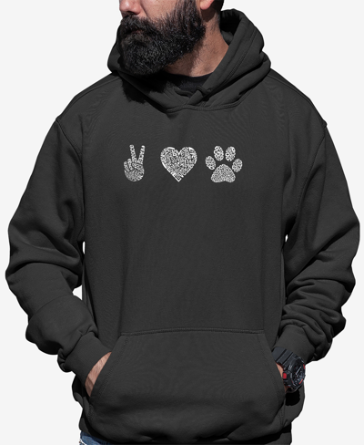 La Pop Art Men's Peace Love Dogs Word Art Hooded Sweatshirt In Dark Gray