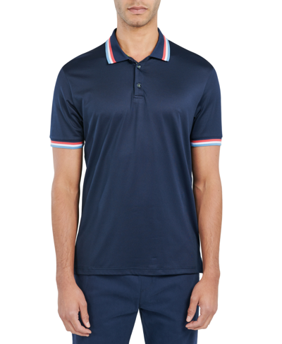 Society Of Threads Men's Slim Fit Solid Tipped Performance Polo In Navy