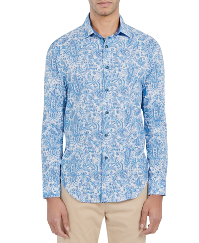 Society Of Threads Men's Regular-fit Non-iron Performance Stretch Paisley Check-print Button-down Shirt In Blue