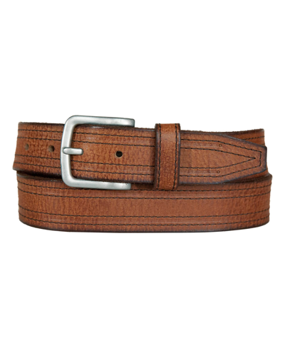 Lucky Brand Men's Antique-like Leather Belt With Darker Stitching Detail In Tan
