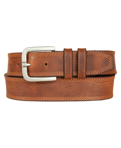 Lucky Brand Men's Antique-like Leather Belt With Darker Stitching Detail In Tan