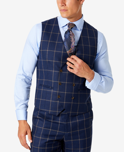 Tayion Collection Men's Classic-fit Wool Suit Vest In Blue/taupe Window ...
