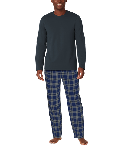 Cuddl Duds Men's Cozy Lodge 2-pc. Solid French Terry Sweatshirt & Plaid Pajama Pants Set In Blue Heather Plaid