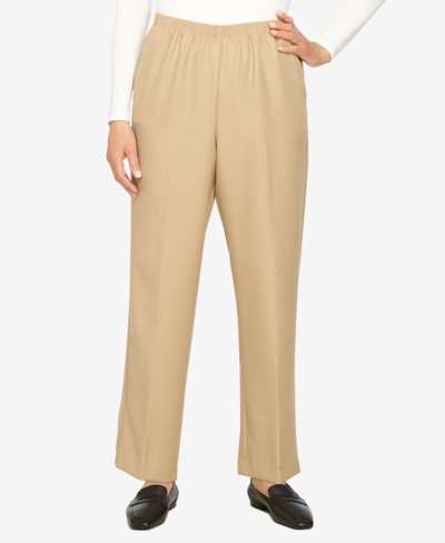 Alfred Dunner Plus Size Classic Pull-on Straight-leg Short Length Pants In Tan