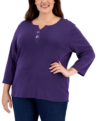 Karen Scott Plus Size Toggle-neck Top, Created For Macy's In Cassis