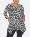 WHITE MARK PLUS SIZE PRINTED GEOMETRIC CIRCLE TUNIC TOP