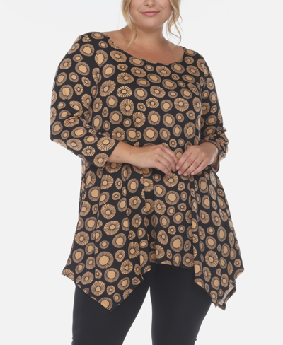 White Mark Plus Size Leopard Cold Shoulder Tunic Top In Black/beige