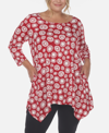 White Mark Plus Size Printed Geometric Circle Tunic Top In Red