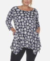 White Mark Plus Size Printed Geometric Circle Tunic Top In Navy