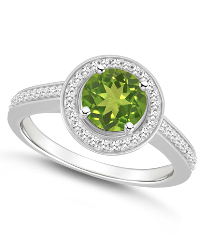 Macy's Peridot (1-1/2 Ct. T.w.) And Diamond (1/5 Ct. T.w.) Halo Ring In Sterling Silver