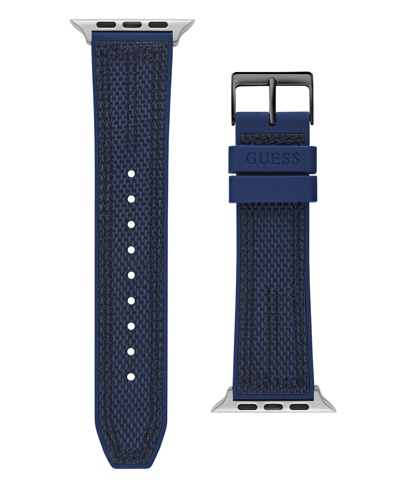 Guess Men's Blue Nylon On Black Silicone Band Compatible With Apple 42mm, 43mm, 44mm Watch In Navy