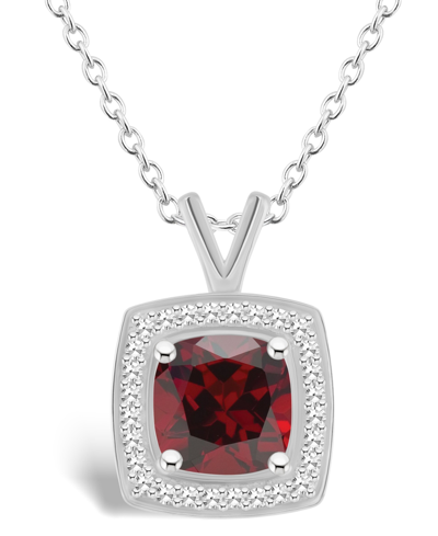 Macy's Garnet (1-3/4 Ct. T.w.) And Diamond (1/7 Ct. T.w.) Halo Pendant Necklace In Sterling Silver In Red