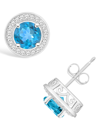 Macy's Blue Topaz (2-1/3 Ct. T.w.) And Diamond (1/5 Ct. T.w.) Halo Studs In Sterling Silver In Blue Topaz