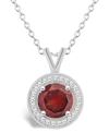 Macy's Garnet (1-2/3 Ct. T.w.) And Diamond (1/8 Ct. T.w.) Halo Pendant Necklace In Sterling Silver In Garnet