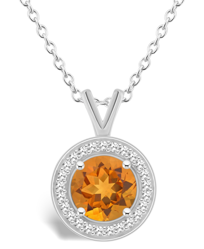 Macy's Citrine (1-1/4 Ct. T.w.) And Diamond (1/8 Ct. T.w.) Halo Pendant Necklace In Sterling Silver