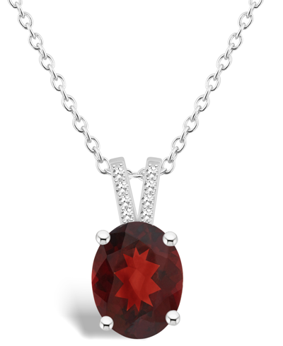 Macy's Women's Garnet (3-1/10 Ct.t.w.) And Diamond Accent Pendant Necklace In Sterling Silver
