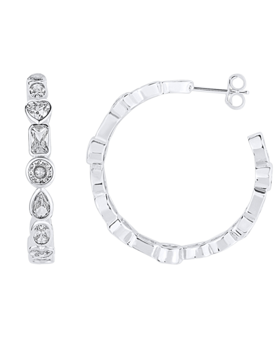 And Now This Crystal Multi Shape Stone In Fine Silver Plated C Hoop Earring In Fine Silver-plated