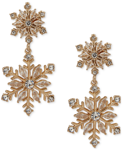 Lonna & Lilly Gold-tone Pave Snowflake Double Drop Earrings In White