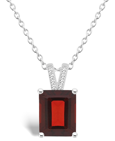 Macy's Women's Garnet (4 Ct.t.w.) And Diamond Accent Pendant Necklace In Sterling Silver