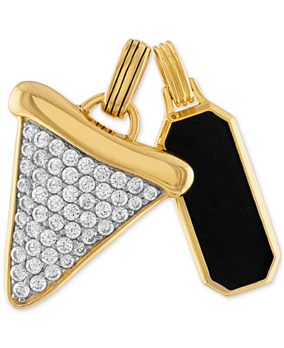 Esquire Men's Jewelry 2-pc. Set Onyx Dog Tag & Cubic Zirconia Pave Shark Tooth Amulet Pendants In 14k Gold-plated Sterling In Gold Over Silver