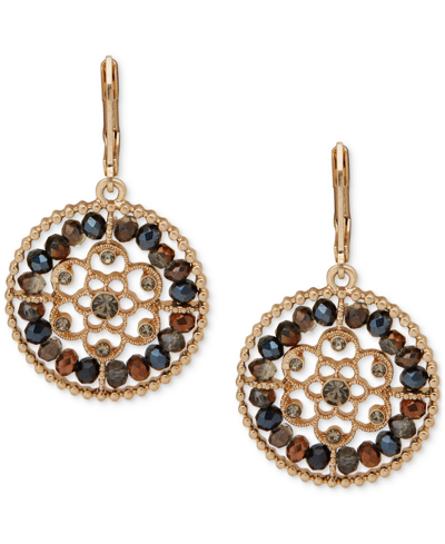 Lonna & Lilly Gold-tone Pave Flower Beaded Drop Earrings In Black