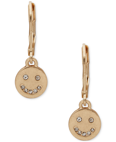Lonna & Lilly Gold-tone Pave Smiley Face Drop Earrings In White