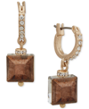 LONNA & LILLY LONNA & LILLY GOLD-TONE SQUARE STONE CHARM PAVE HOOP EARRINGS