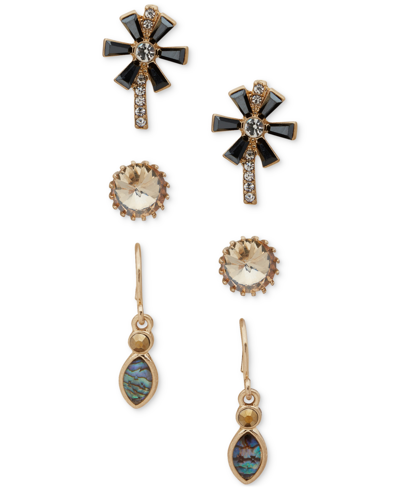 Lonna & Lilly Gold-tone 3-pc. Set Mixed Stone Snowflake Earrings In Black