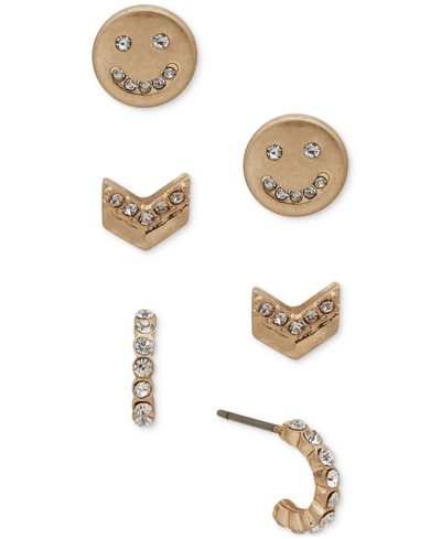 Lonna & Lilly Gold-tone 3-pc. Set Pave Smiley Face Earrings In White