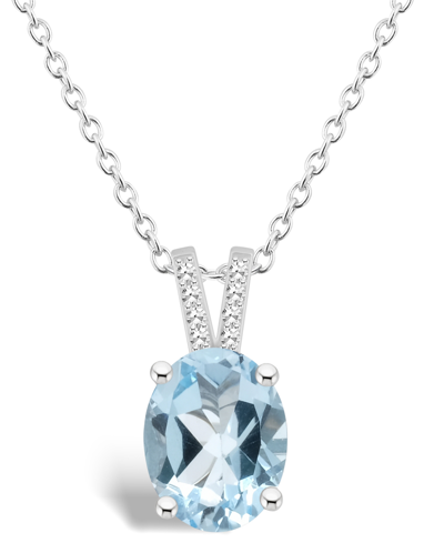 Macy's Women's Sky Blue Topaz (3-3/5 Ct.t.w.) And Diamond Accent Pendant Necklace In Sterling Silver