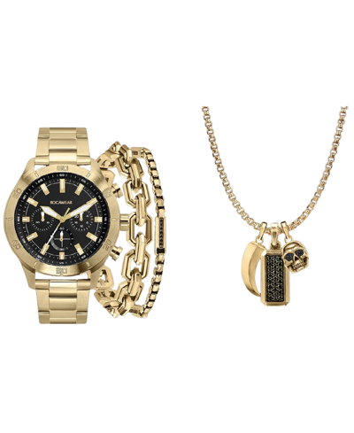 Rocawear Men's Shiny Gold-tone Metal Bracelet Watch 49mm Set