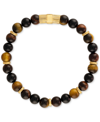 ESQUIRE MEN'S JEWELRY MULTICOLOR TIGER EYE BEADED STRETCH BRACELET IN 14K GOLD-PLATED STERLING SILVER (ALSO IN GREEN TIGER