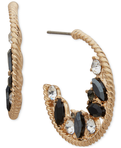 Lonna & Lilly Gold-tone Small Pave & Jet Stone C-hoop Earrings, 1" In Black