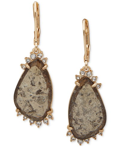 Lonna & Lilly Gold-tone Crackle Stone Drop Earrings In Gray