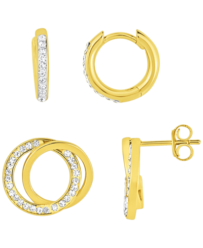 And Now This 2 Pair Crystal Gold-plated Earring Set
