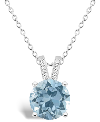Macy's Women's Sky Blue Topaz (2-2/5 Ct.t.w.) And Diamond Accent Pendant Necklace In Sterling Silver