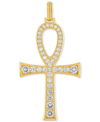 ESQUIRE MEN'S JEWELRY CUBIC ZIRCONIA ANKH PENDANT IN 14K GOLD-PLATED STERLING SILVER, CREATED FOR MACY'S