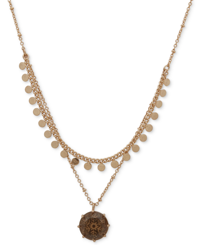 Lonna & Lilly Gold-tone Snowflake Stone Pendant & Disc Dangle Layered Necklace, 16" + 2" Extender In Gray