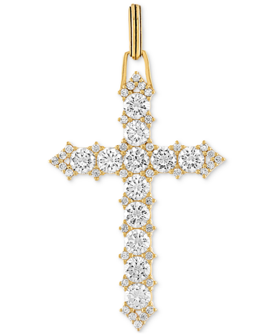 Esquire Men's Jewelry Cubic Zirconia Cross Pendant In 14k Gold-plated Sterling Silver, Created For Macy's