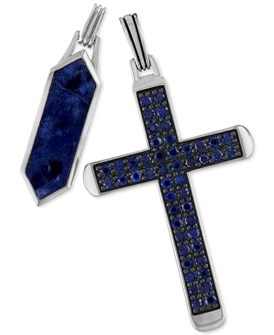 Esquire Men's Jewelry 2-pc. Set Lapis Lazuli & Cubic Zirconia Dog Tag & Cross Pendants In Sterling Silver, Created For Mac