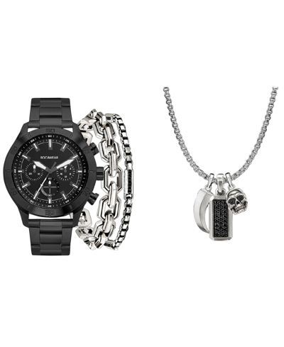 Rocawear Men's Shiny Black Metal Bracelet Watch 49mm Set