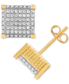 ESQUIRE MEN'S JEWELRY CUBIC ZIRCONIA SQUARE CLUSTER STUD EARRINGS, CREATED FOR MACY'S